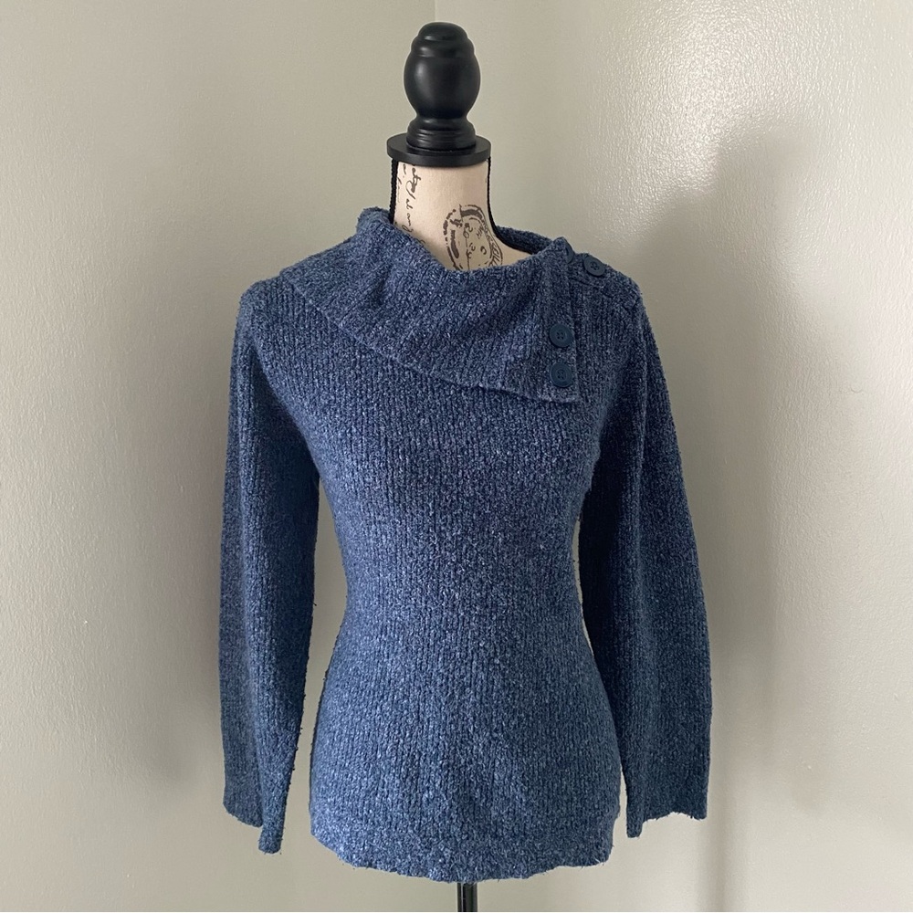 Liz Claiborne Blue Button Cowl Neck Sweater